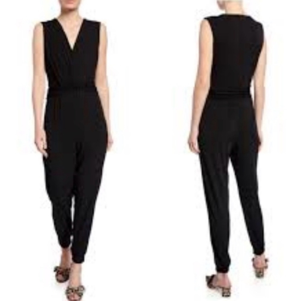 Nicole by Nicole Miller Sleeveless V-Neck Jogger Tie Waist Black Large Jumpsuit